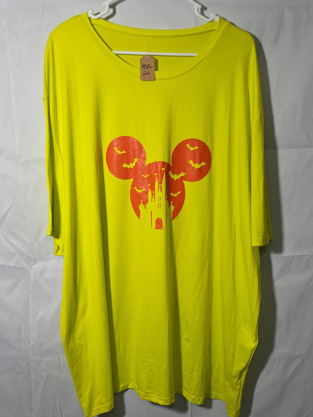 Womens Neon Yellow Graphic Tee with Castle Mouse Ears Disney 4XL ( W744)
